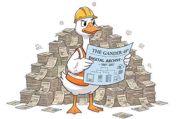 Cartoon Goose in construction hat